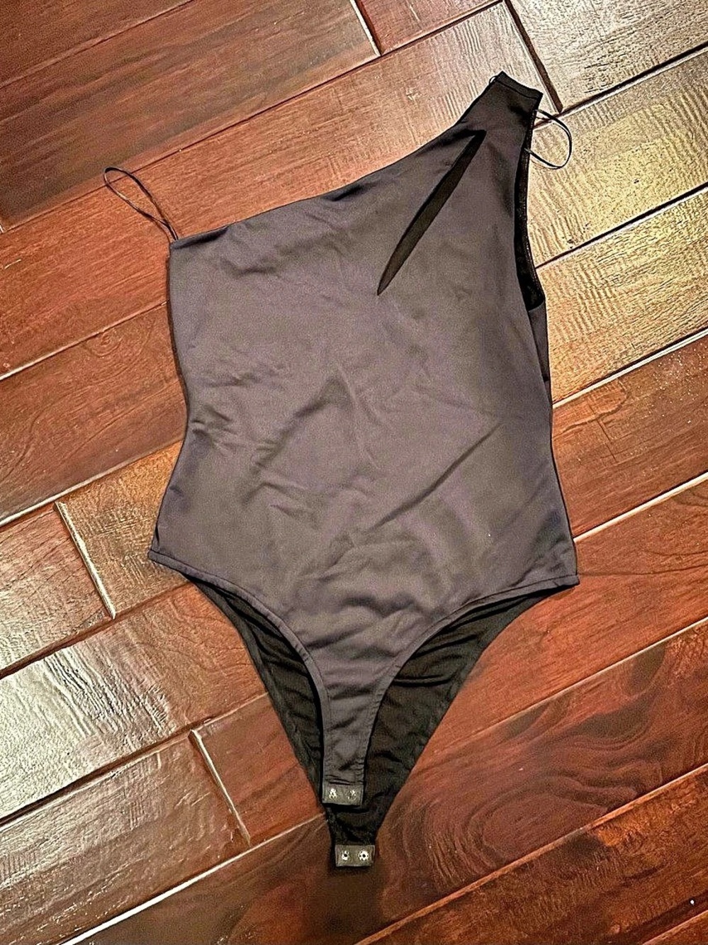Grey Lab Cutout One-Shoulder Bodysuit Black One-Piece Small